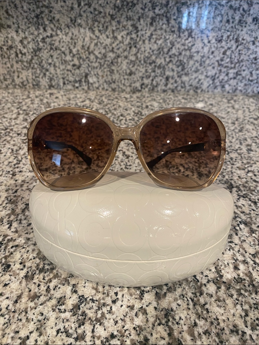 Y2K Coach Kissing C Oversized Beige Frame Sunglasses with Brown Gradient Lenses